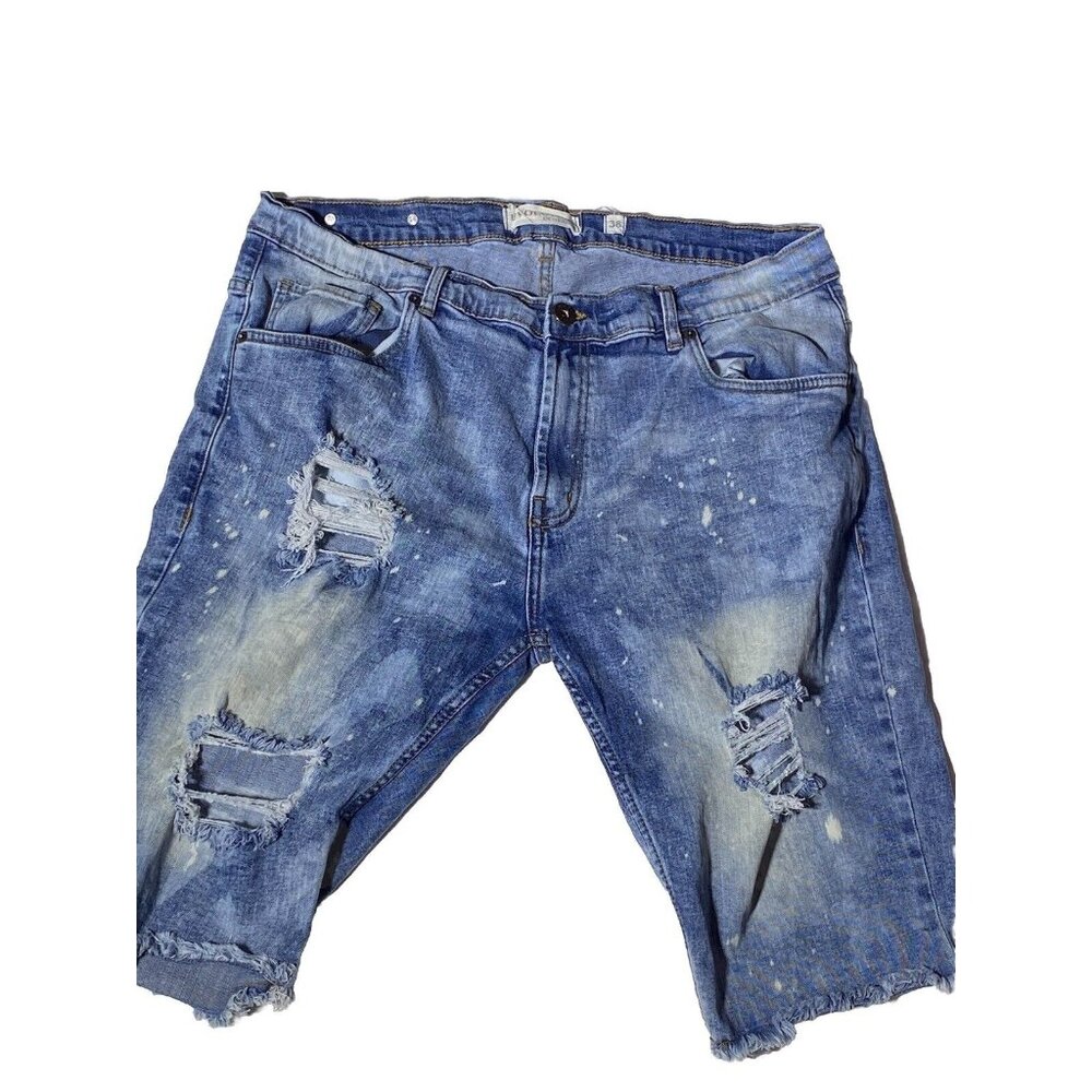 Evolution In Design Blue Jean Size 38 Shorts Rip Slash Distressed Cut Off Grunge